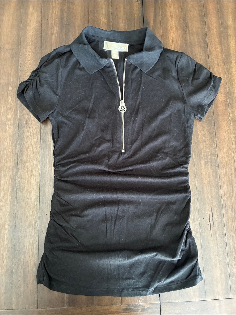 Michael Kors Black Polo Zip-Front Top
